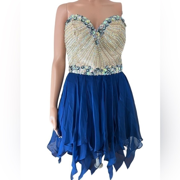 SHERRI Hill Strapless Front Corset Sequins HCO Royal Blue Dress - Picture 1 of 10